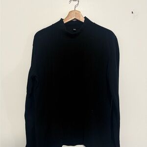 Uniqlo Mens Black Heattech Fleece Mock Neck Long Sleeve T-shirt